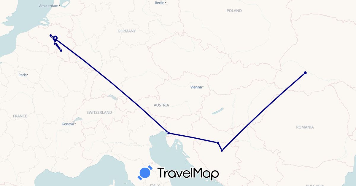 TravelMap itinerary: driving in Bosnia and Herzegovina, Belgium, Croatia, Italy, Ukraine (Europe)